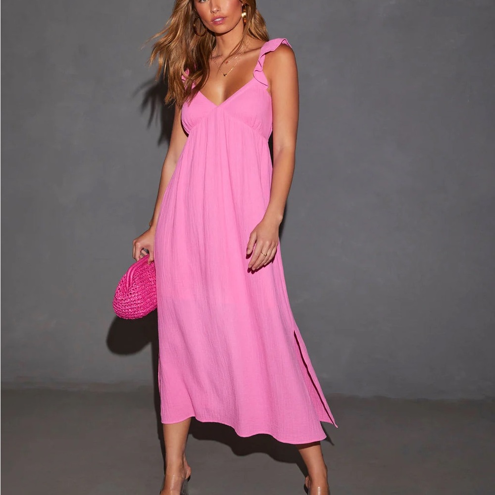 Vici hot pink Melia Flutter Sleeve Midi Dress